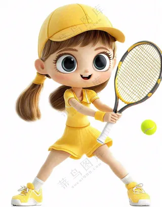 网球运动少女卡通插画免抠