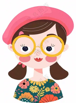 戴眼镜的可爱女孩精致人物卡通插画免抠