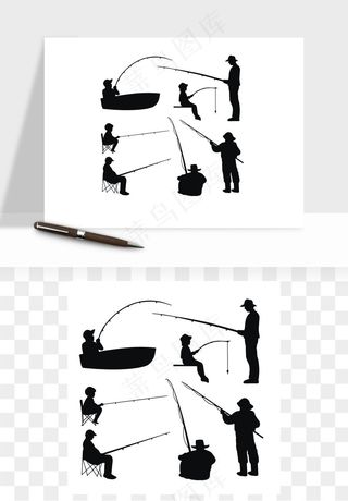 钓鱼人物剪影矢量