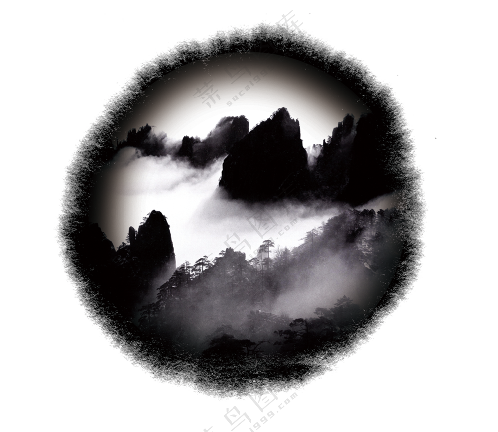水墨晕染遮罩边框风景创意免抠图片