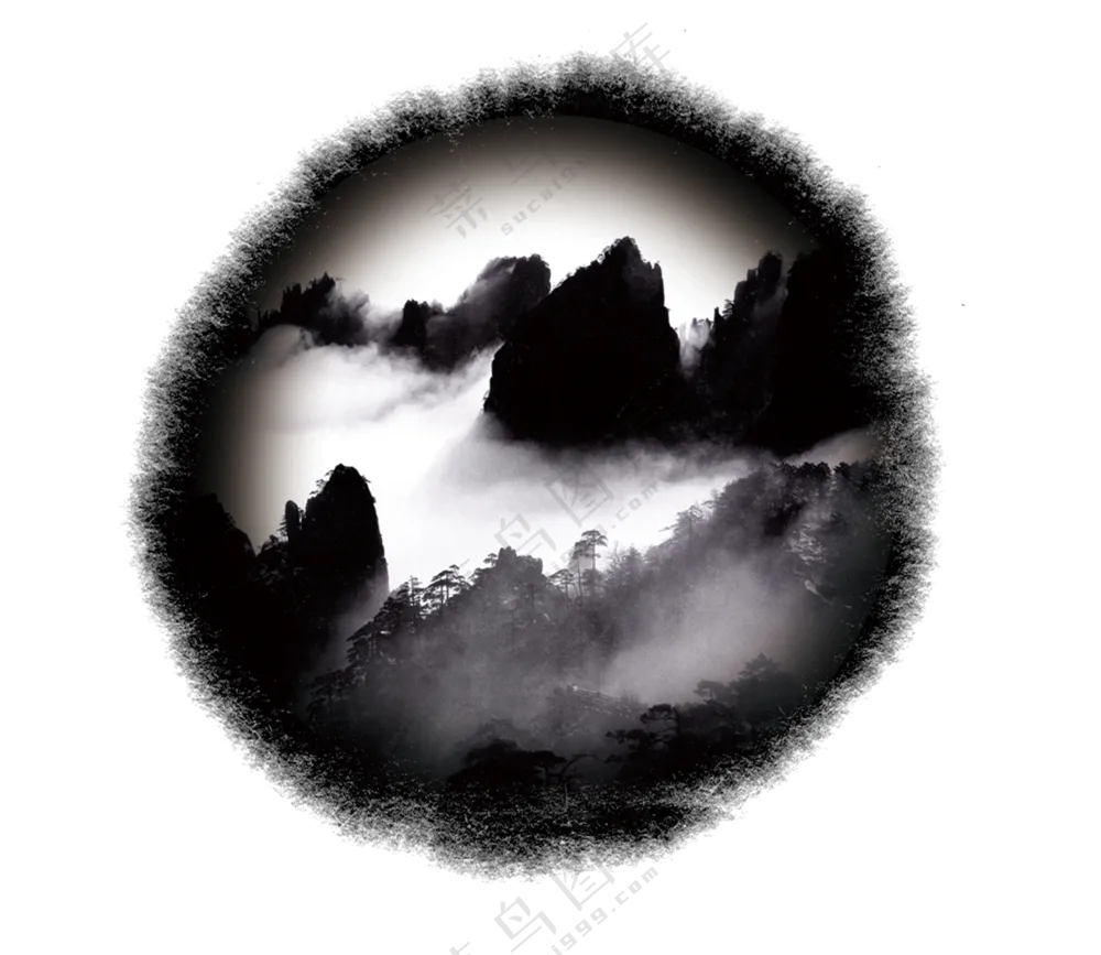 水墨晕染遮罩边框风景创意免抠图片