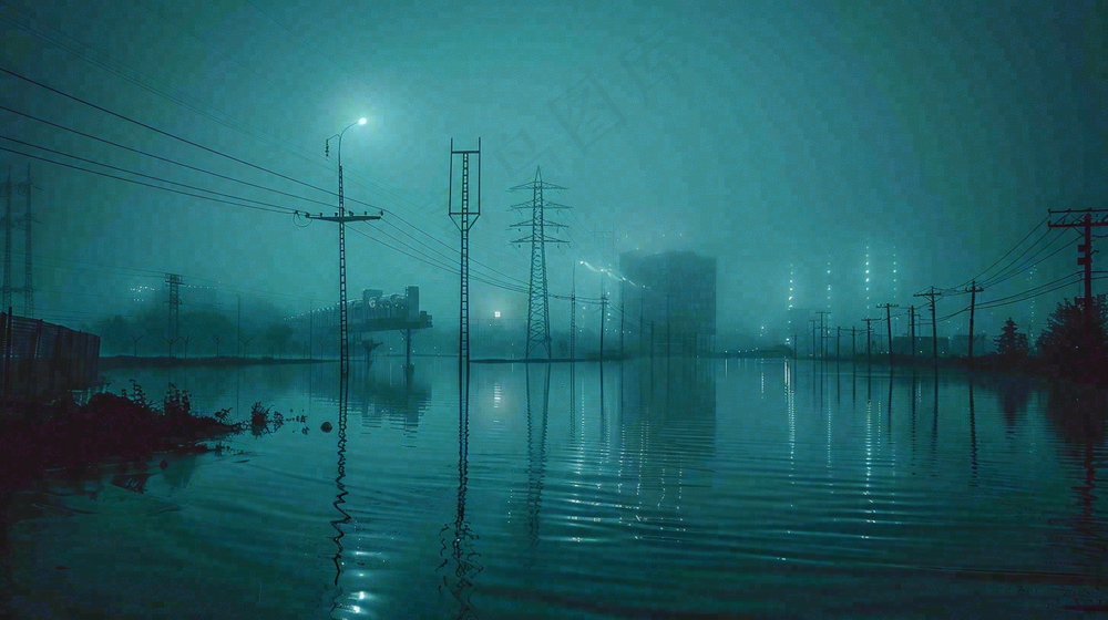 洪水自然灾害防洪预警摄影图