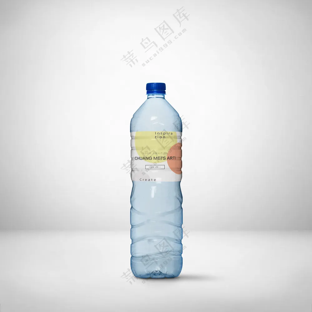 矿泉水瓶VI样机塑料瓶子标签logo分层模板