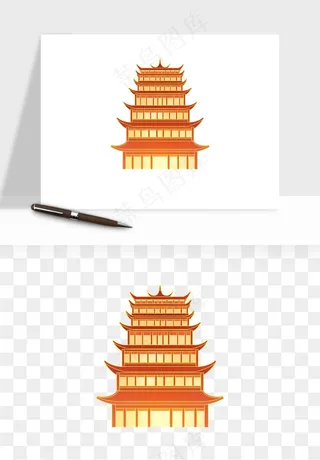 国潮高塔古塔楼建筑png免抠