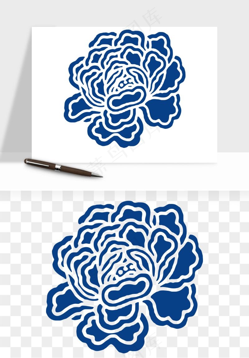 青花瓷花纹花卉图案png免抠