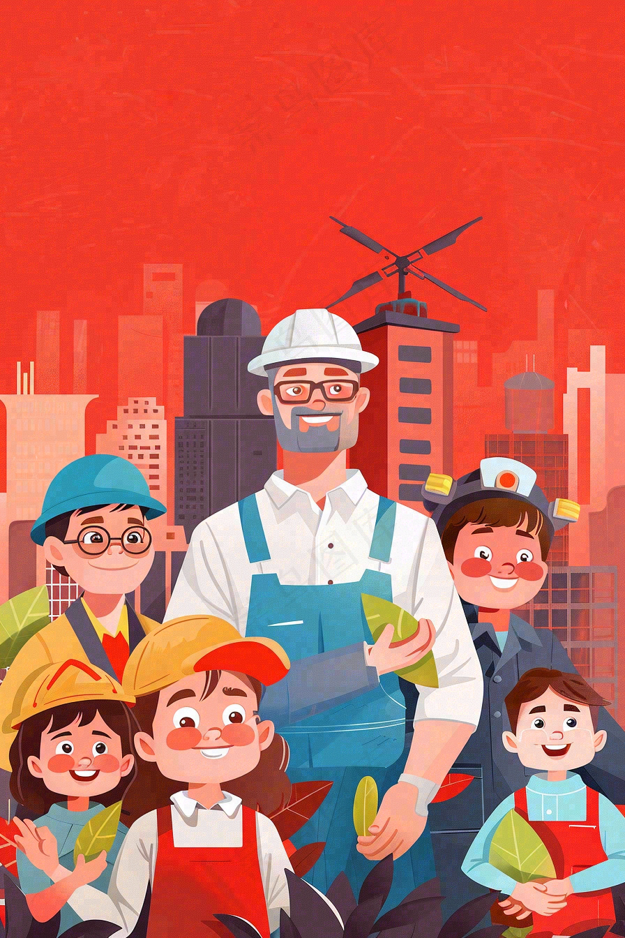 卡通插画劳动节职业人物形象插画背景