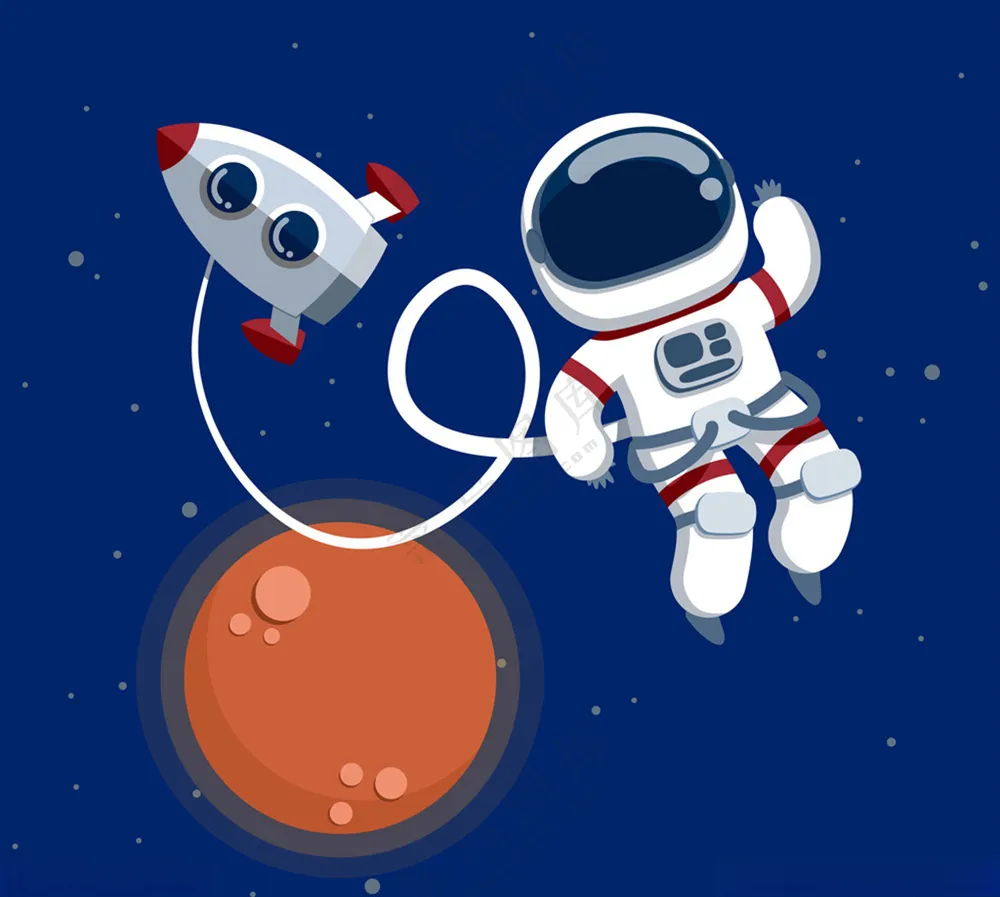 卡通宇宙飞船和宇航员宇航员星球