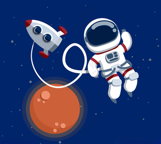 卡通宇宙飞船和宇航员宇航员星球