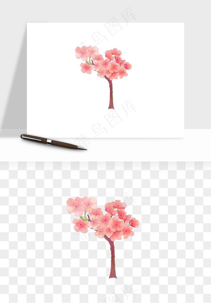 手绘浪漫花树桃花树png免抠