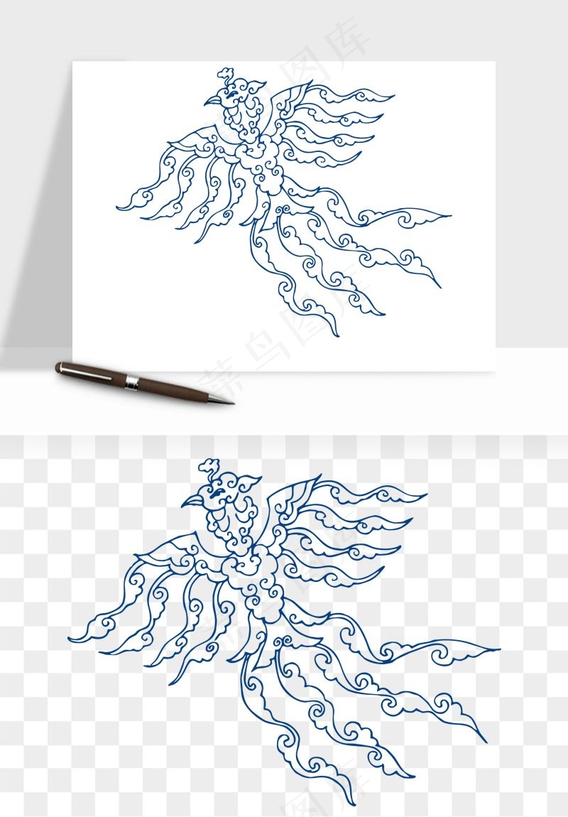 青花瓷花纹花卉图案png免抠