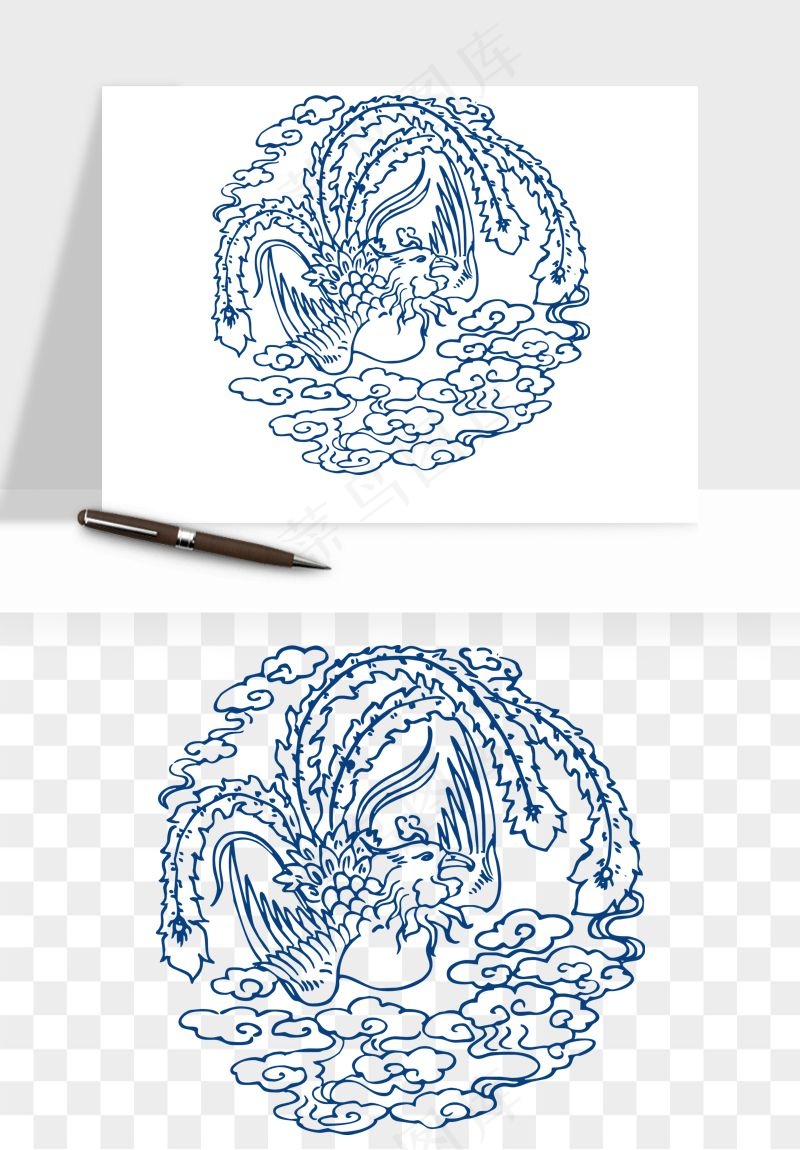 青花瓷花纹花卉图案png免抠