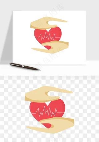 手绘心电图爱心线条png免抠