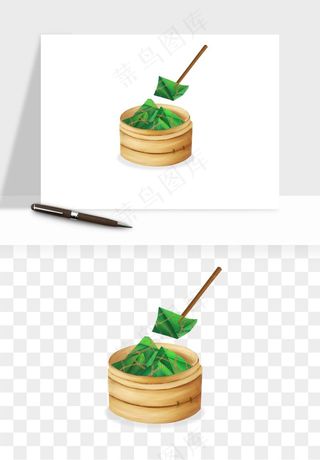 国潮粽子手绘肉粽png免抠