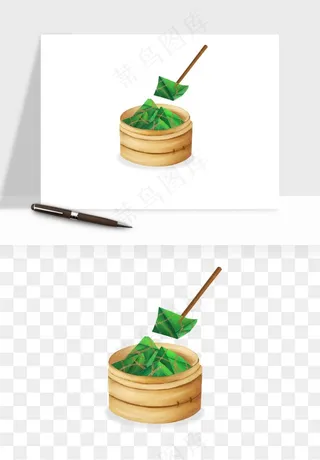 国潮粽子手绘肉粽png免抠