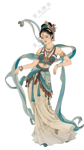 免抠工笔画中国风仙女舞蹈人物