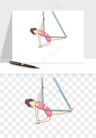 卡通瑜伽瘦身拉伸png免抠