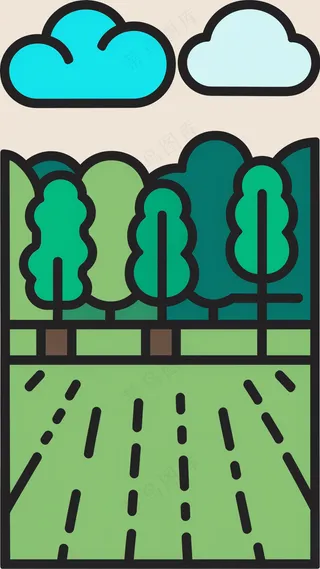 田野树林 抽象粗线条简笔风景画