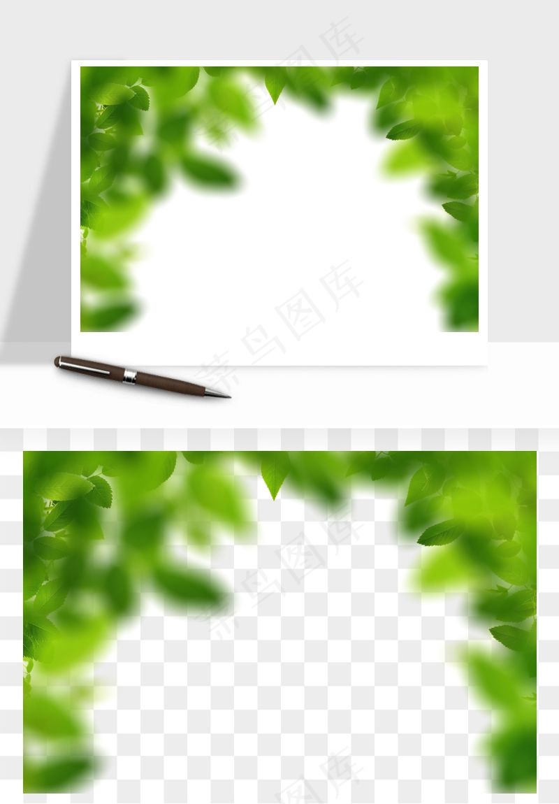 绿叶虚化前景树枝png免抠