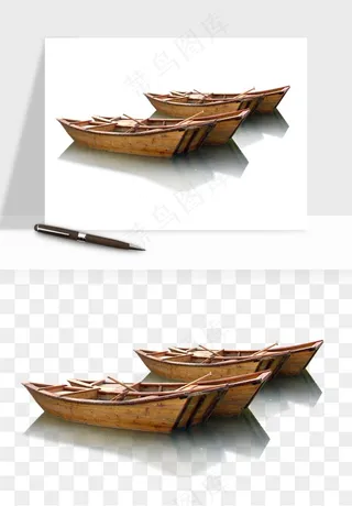 手绘木船小船png免抠