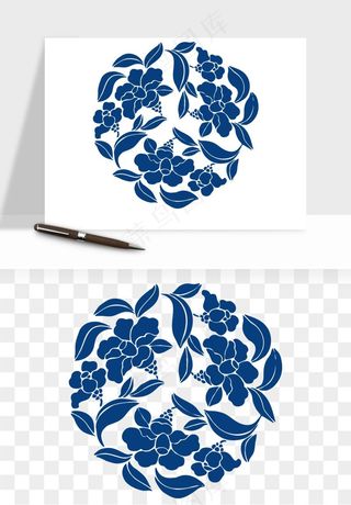 青花瓷花纹花卉图案png免抠