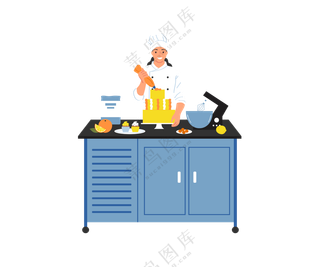 卡通厨房厨师料理美食场景素材 (1)