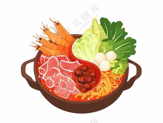 麻辣红油鸳鸯火锅美食插画免抠