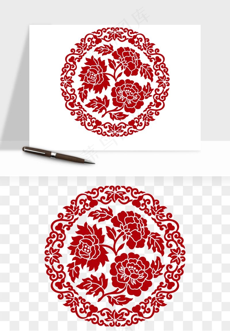 传统窗花剪纸图案png免抠