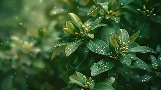 绿色植物绿叶上的露水雨水寒露摄影图