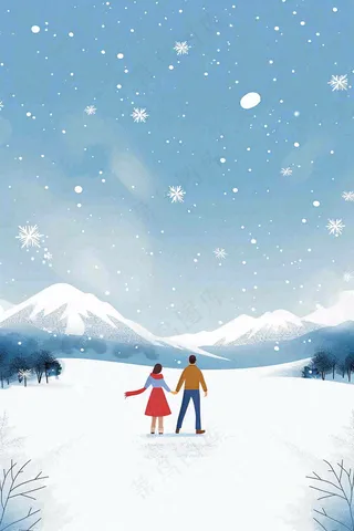 冬天白雪覆盖寒冷唯美雪景小寒插画背景