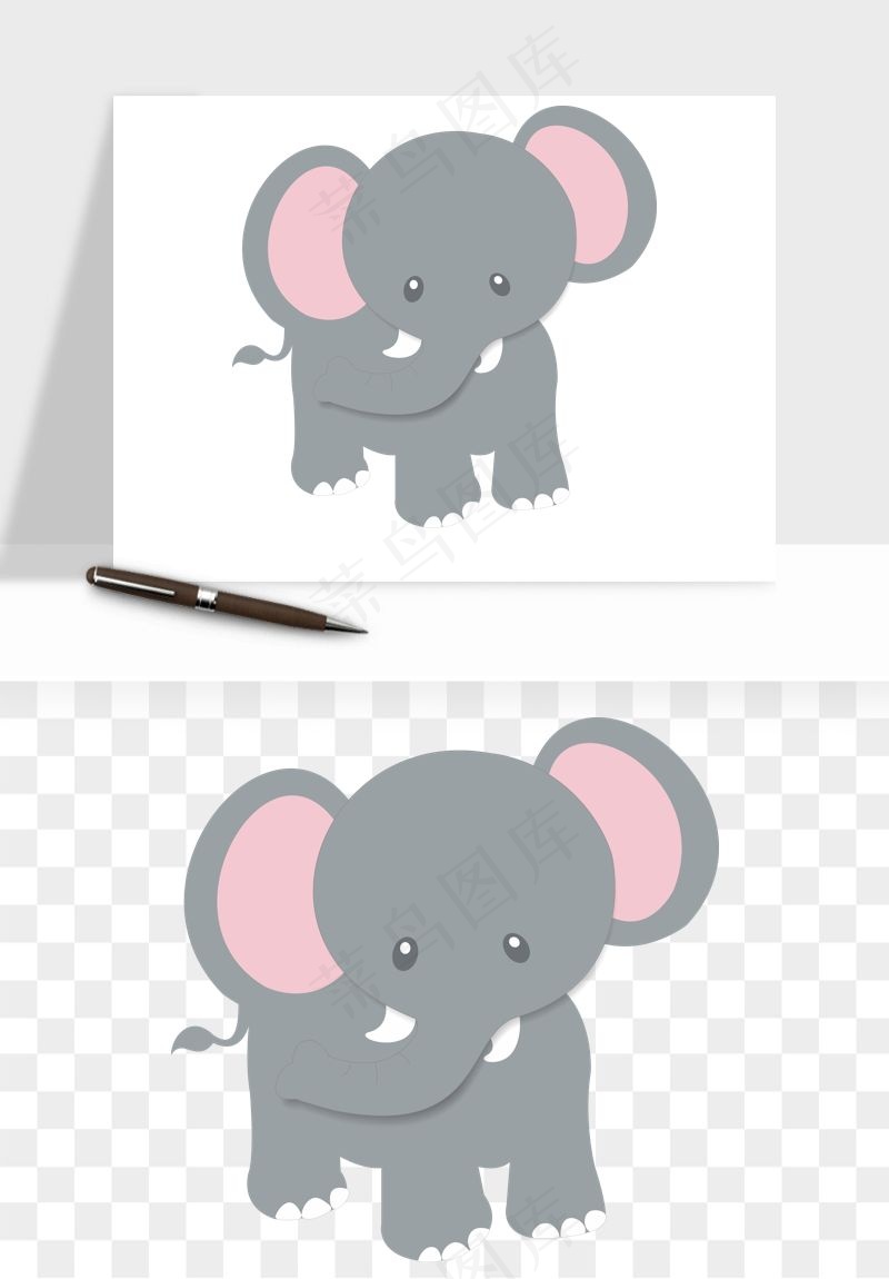 手绘大象小象png免抠