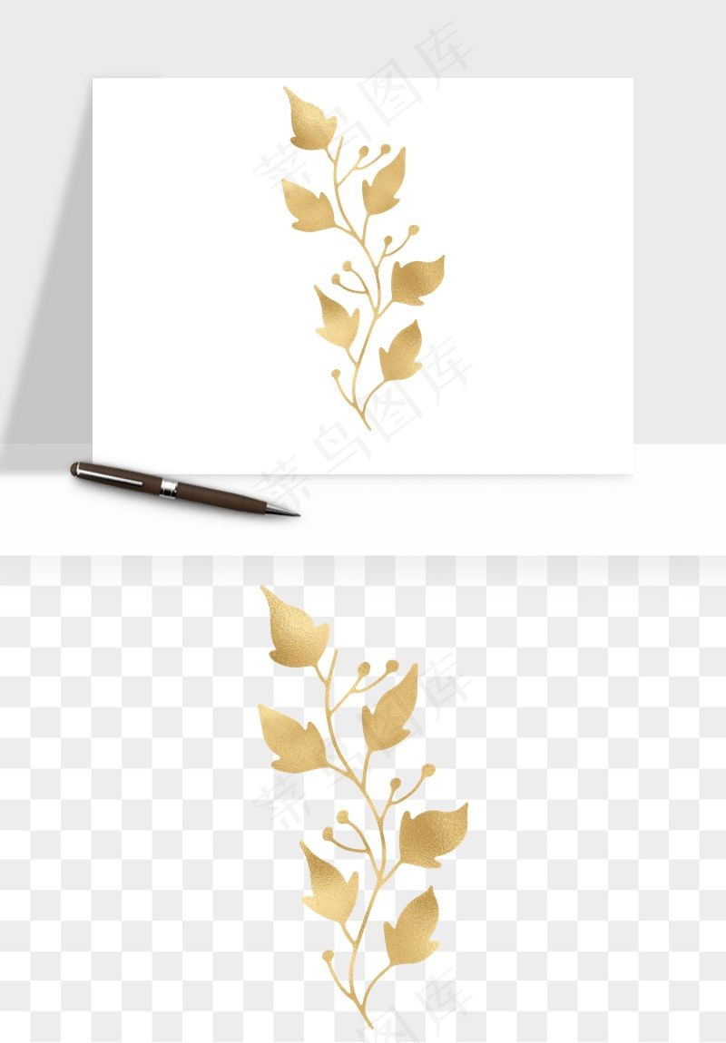 金色植物花环边框png免抠