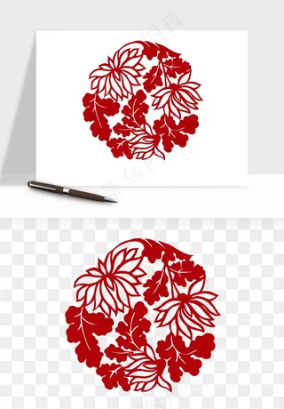 传统剪纸植物花卉png免抠
