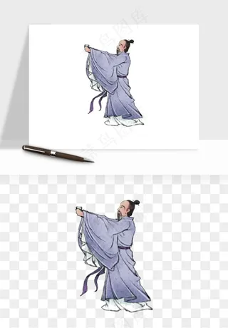 手绘古代诗人文人png免抠