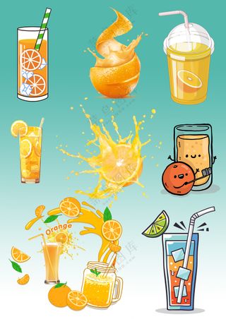 鲜榨果汁橙汁饮料元素大合集