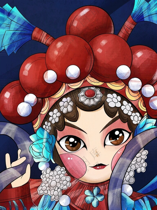 国潮风脸谱招牌中国风皮影海报