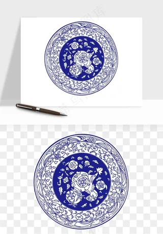 青花瓷花纹花卉图案png免抠