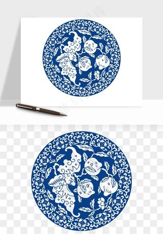 青花瓷花纹花卉图案png免抠