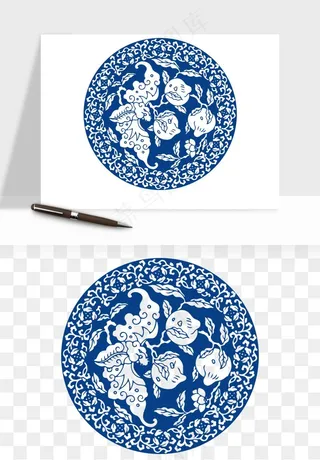 青花瓷花纹花卉图案png免抠