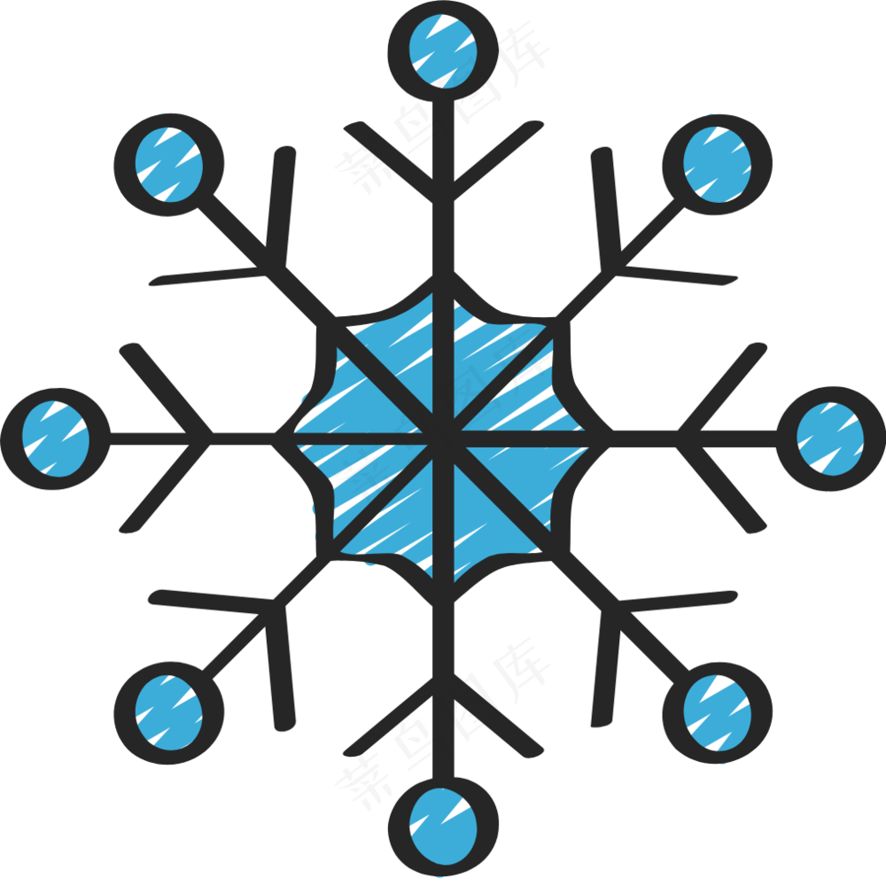 蓝色雪花 铅笔手绘图标icon