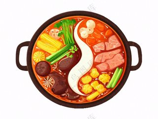 鸳鸯火锅美食插画免抠