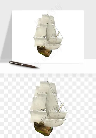 手绘航行帆船png免抠