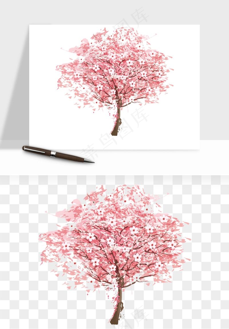 手绘樱花树png免抠