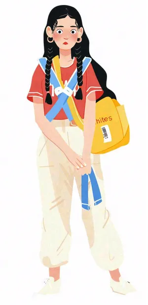 背着书包的少女学生人物卡通插画免抠