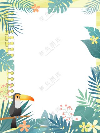 热带植物动物花卉可爱大嘴鸟扁平化卡通边框