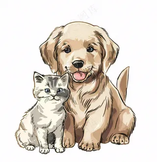 小狗小猫宠物动物卡通插画免抠