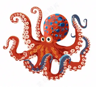 海洋动物章鱼墨鱼鱿鱼卡通插画免抠