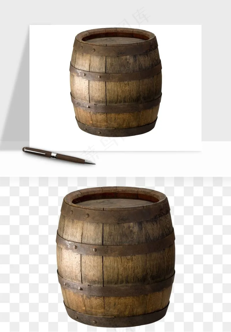 复古木桶酒桶png免抠