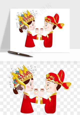 卡通中式婚礼新人png免抠
