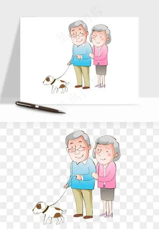 手绘老人陪伴png免抠