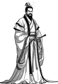 简约简笔画黑白线稿的古代官人人物